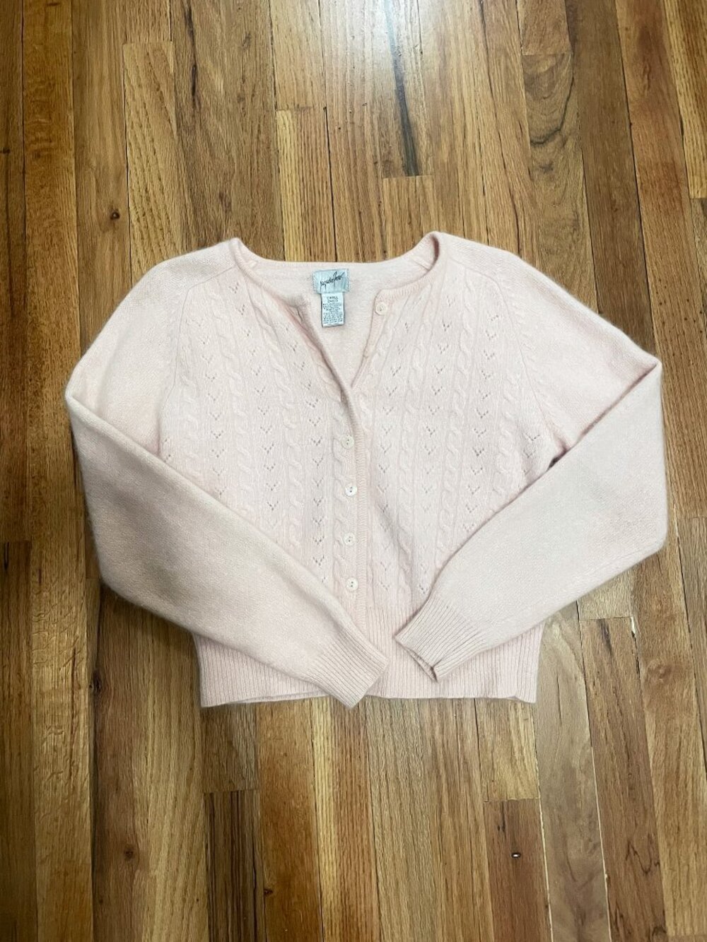 Vintage Angora Lambswool Pink Cable Knit Cardigan Sweater Small